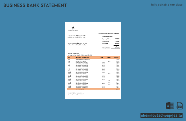 Slovenia Factor Banka Firmenkontoauszug Word- und PDF-Beispielvorschau